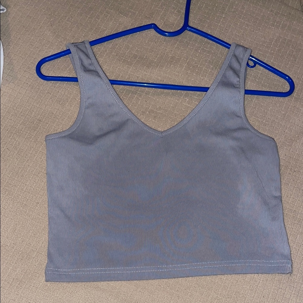 Gray Women's V Neck Crop Tank Top